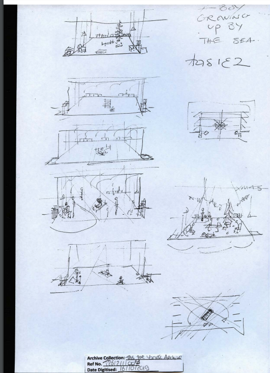 Pencil provisional drawings of the set