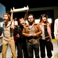 Colour photograph from The Idiots by Lars von Trier and from production at Project Arts Centre Dublin by Pan Pan Theatre Company as part of Dublin Theatre Festival.