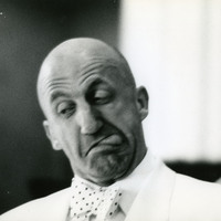Black-and-white photograph of Charles Kelly in Mr Staines by Pan Pan Theatre Company