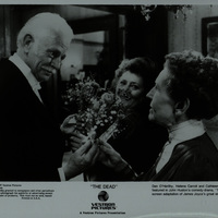Black and white photograph showing Dan O'Herlihy, Helena Carroll and Cathleen Delaney in a scene from 