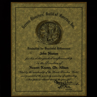 Mounted certificate of nomination for directorial achievement to John Huston.