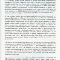 Colour printed programme page from productrion of Embers and All That Fall, written by Samuel Beckett, by Pan Pan Theatre Company at the Edinburgh International Festival.