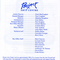 Printed programme page of Madame Flic Flac in the Red Room by Pan Pan Theatre Company produced at the Project Arts Centre