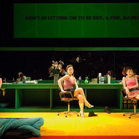 Colour photograph of a performance of The Playboy of the Western World by Pan Pan Theatre Company in the Orienal Pioneer Theatre, Beijing