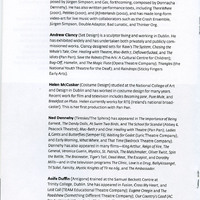Colour printed programme for Oedipus Loves You by Pan Pan Theatre Company at Wexner Center for the Arts, Ohio State University