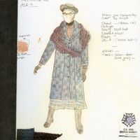 Manuscript drawings of sketches of draft and final colour costume designs by Joe Vaněk.