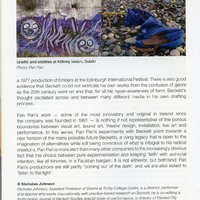 Colour printed programme page from productrion of Embers and All That Fall, written by Samuel Beckett, by Pan Pan Theatre Company at the Edinburgh International Festival.
