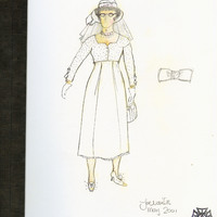 Manuscript drawings of sketches of draft and final colour costume designs by Joe Vaněk.