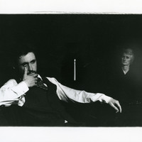 Black-and-white close-up photograph of The Man With Two Kisses by Pan Pan Theatre Company