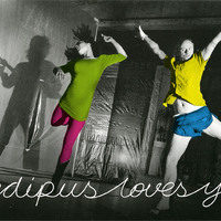 Colour printed postcard detailing German tour dates for Oedipus Loves You by Pan Pan Theatre Company