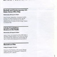 Colour printed programme page from production of Quad by Samuel Beckett, produced by Pan Pan Theatre Company at the Edinburgh International Festival