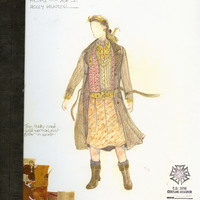 Manuscript drawings of sketches of draft and final colour costume designs by Joe Vaněk.