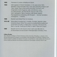 Colour printed programme page from productrion of Embers and All That Fall, written by Samuel Beckett, by Pan Pan Theatre Company at the Edinburgh International Festival.