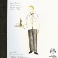 Manuscript drawings of sketches of draft and final colour costume designs by Joe Vaněk.