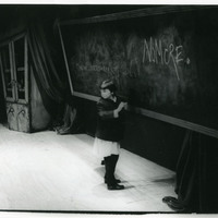 Black-and-white photograph of a young actor in Martin Assassin of his Wife by Pan Pan Theatre Company