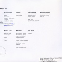 List of props used for Dubliners performed by the Corn Exchange Theatre Company