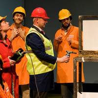 Colour photograph from The Idiots by Lars von Trier and from production at Project Arts Centre Dublin by Pan Pan Theatre Company as part of Dublin Theatre Festival.