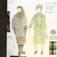 Manuscript drawings of sketches of draft and final colour costume designs by Joe Vaněk.