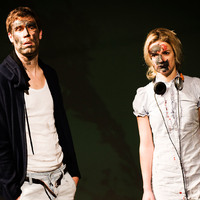 Colour photograph from The Crumb Trail by Gina Moxley and from production at Project Arts Centre Dublin by Pan Pan Theatre Company.