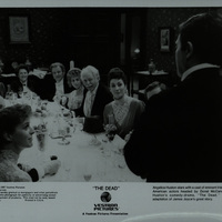Black and white photograph showing the speech scene from 