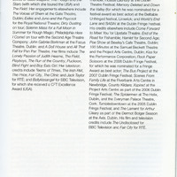 Colour printed programme page from productrion of Embers and All That Fall, written by Samuel Beckett, by Pan Pan Theatre Company at the Edinburgh International Festival.