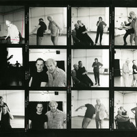 Black-and-white photo sheets of rehearsals for Mr Staines by Pan Pan Theatre Company
