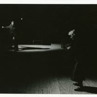 Black-and-white photograph of two actors in The Man With Two Kisses by Pan Pan Theatre Company