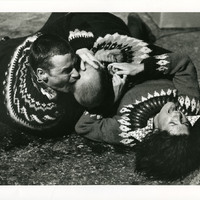 Black-and-white photograph of a performance of Standoffish by Pan Pan Theatre Company
