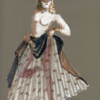 Colour costume sketch, pencil on paper, by Helene Kufferath for A Bronze Twist of your Serpent Muscles by Pan Pan Theatre Company