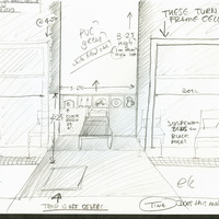 Draft pencil drawings of set design by Vaněk