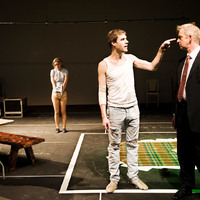 Colour photograph from The Crumb Trail by Gina Moxley and from production at Project Arts Centre Dublin by Pan Pan Theatre Company.