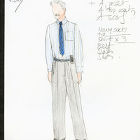 Colour costume drawings in pencil of character outfits by Joe Vaněk