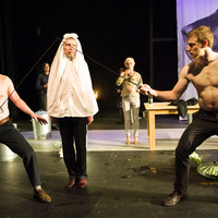 Colour photograph from rehearsal of The Rehearsal - Playing the Dane by Pan Pan Theatre Company
