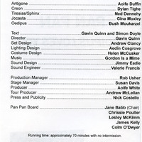 Black-and-white printed programme for Oedipus Loves You by Pan Pan Theatre Company at Performance Space 122, New York