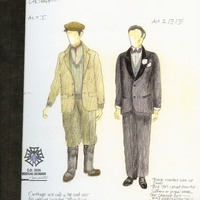 Manuscript drawings of sketches of draft and final colour costume designs by Joe Vaněk.