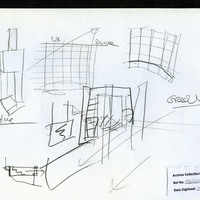 Pencil drawings of the set and stage by Joe Vaněk