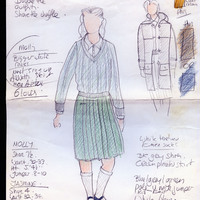 Colour costume drawings in pencil of character outfits by Joe Vaněk