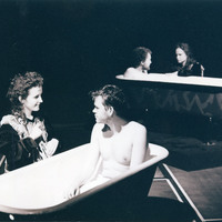 Black-and-white photograph of Carmel Flanaghan and Senan Dunne in Pan Pan Theatre Company's The Crystal Spider