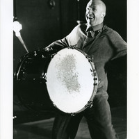 Black-and-white photograph of Charles Kelly in Peepshow by Pan Pan Theatre Company