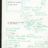 List of props used for The Book of Evidence by John Banville, adapated and directed by Alan Gilsenan, designed by Joe Vaněk