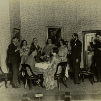 Black and white photograph of a performance of 'Far-off Hills'.