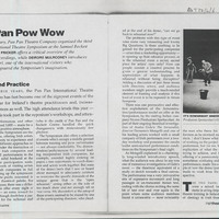 Press cutting from the Irish Theatre Magazine of article by Karen Fricker and Deirdre Mulrooney, with coverage and interviews regarding events as part of the third Dublin International Theatre Symposium, organised by Pan Pan Theatre Company, held at the Samuel Beckett Centre, Trinity College Dublin. January 1999.