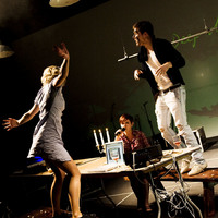 Colour photograph from The Crumb Trail by Gina Moxley and from production at Project Arts Centre Dublin by Pan Pan Theatre Company.