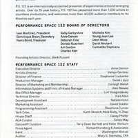 Black-and-white printed programme for Oedipus Loves You by Pan Pan Theatre Company at Performance Space 122, New York