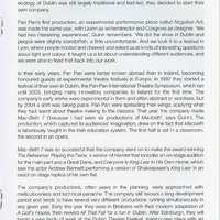 Colour printed programme page from productrion of Embers and All That Fall, written by Samuel Beckett, by Pan Pan Theatre Company at the Edinburgh International Festival.