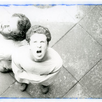 Black-and-white promotional photograph for Pan Pan Theatre Company's The Man With Two Kisses