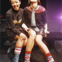 Colour candid photograph of Ruth Negga and Katy Davis during a promotional shoot for Amy the Vampire and her Sister Martina by Pan Pan Theatre Company