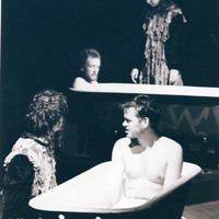 Black-and-white photograph of Carmel Flanaghan and Senan Dunne in Pan Pan Theatre Company's The Crystal Spider