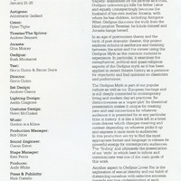 Colour printed programme for the Sydney Festival, Australia, listing Oedipus Loves You by the Pan Pan Theatre company