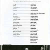 Colour printed programme for Oedipus Loves You by Pan Pan Theatre Company at Wexner Center for the Arts, Ohio State University